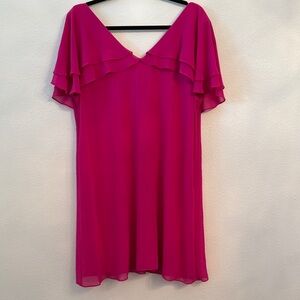 Adrianna Papell Bright Pink V-Neck Shift Dress